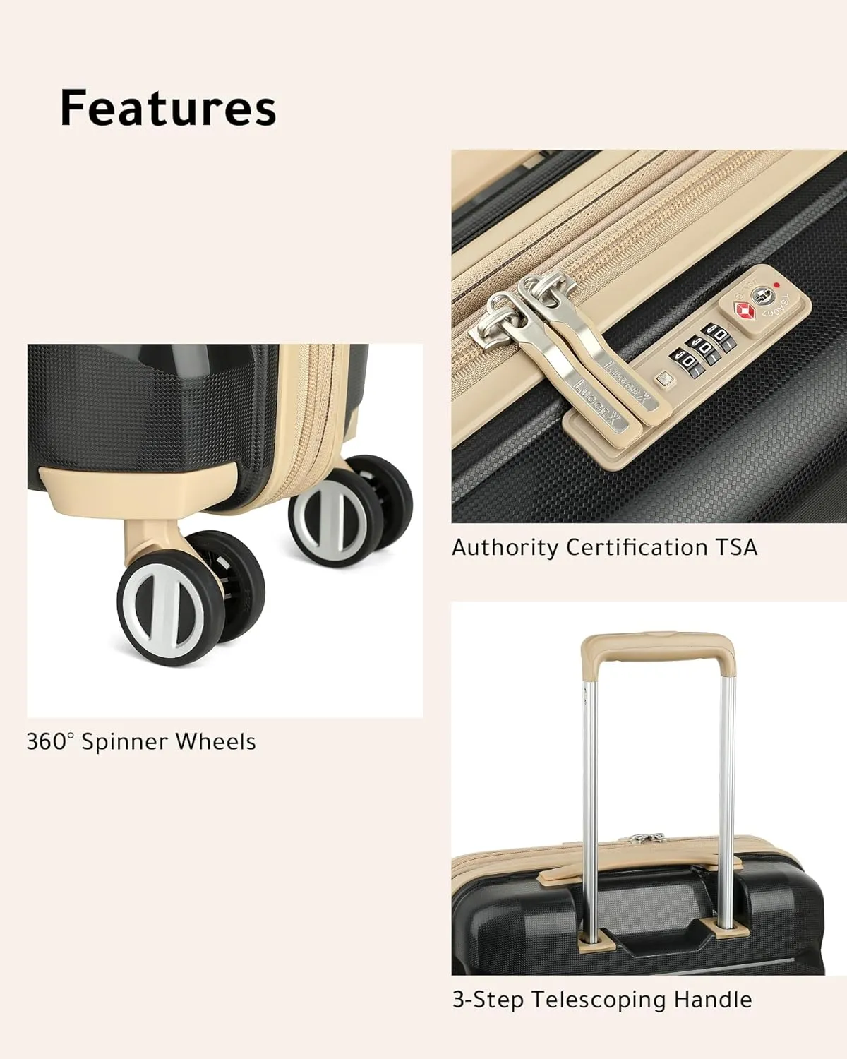 LUGGEX Carry on Luggage with Spinner Wheels, Lightweight Suitcase 2 Piece, Expandable (Grey, 14/20)