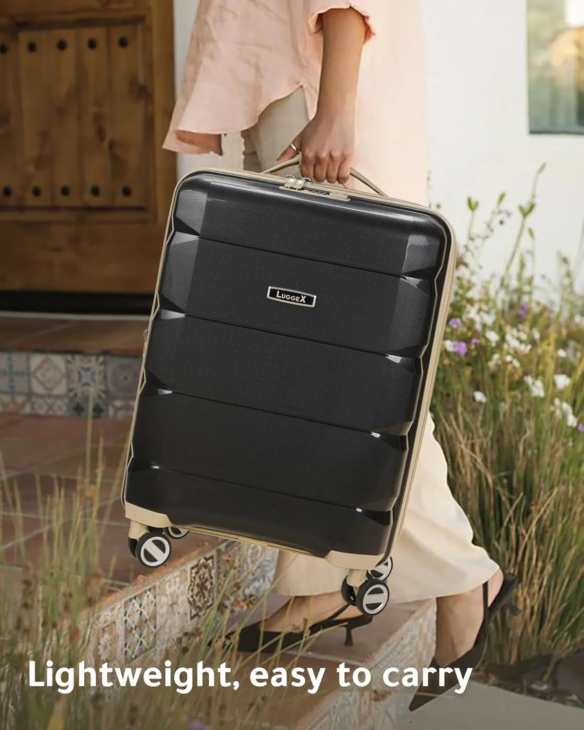 LUGGEX Carry on Luggage with Spinner Wheels, Lightweight Suitcase 2 Piece, Expandable (Grey, 14/20)