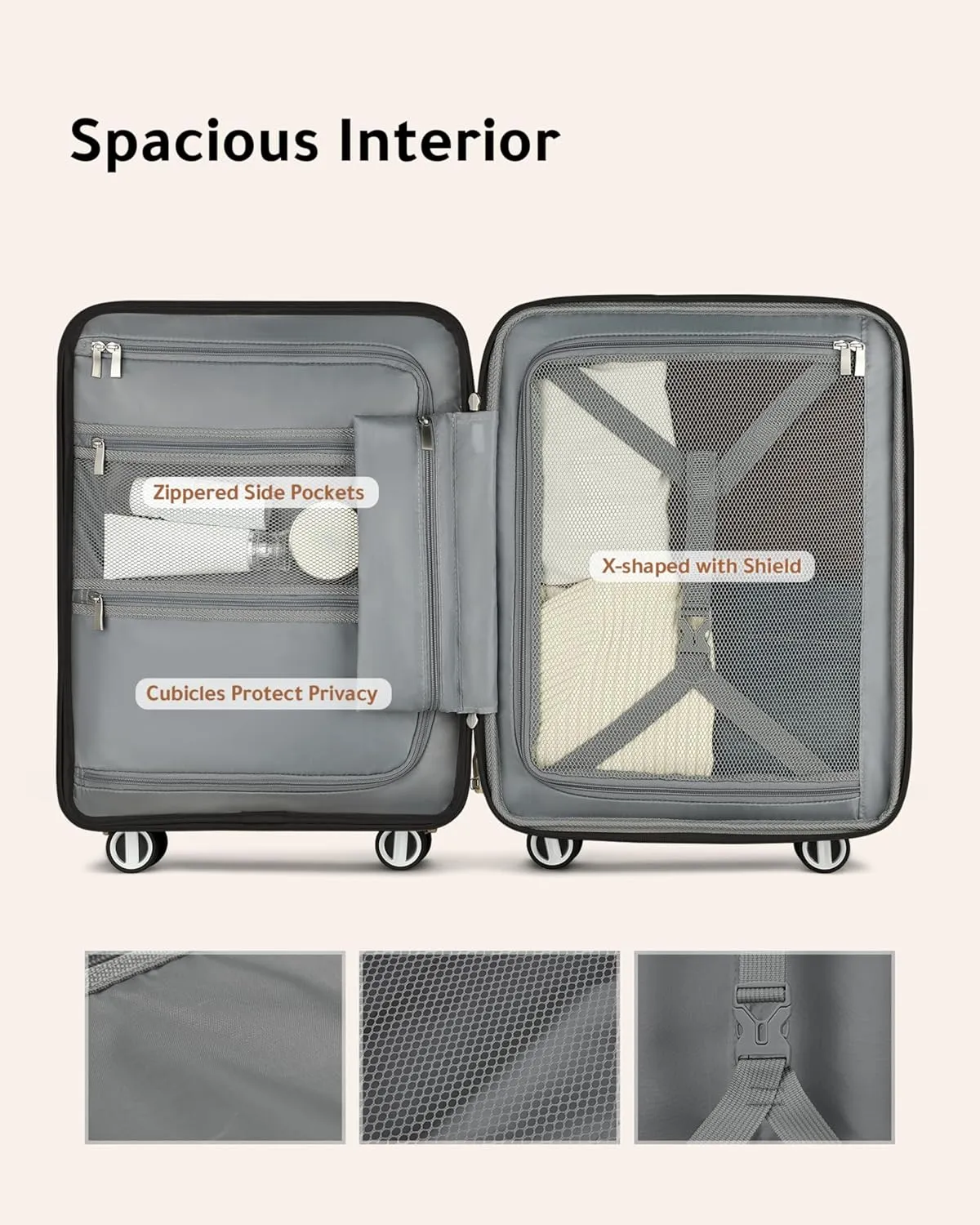 LUGGEX Carry on Luggage with Spinner Wheels, Lightweight Suitcase 2 Piece, Expandable (Grey, 14/20)