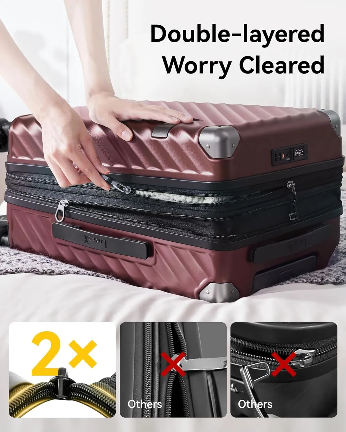 LUGGEX Luggage with Spinner Wheels, Polycarbonate Expandable Hard Shell Suitcase, Carry On 20 Inch, Blue