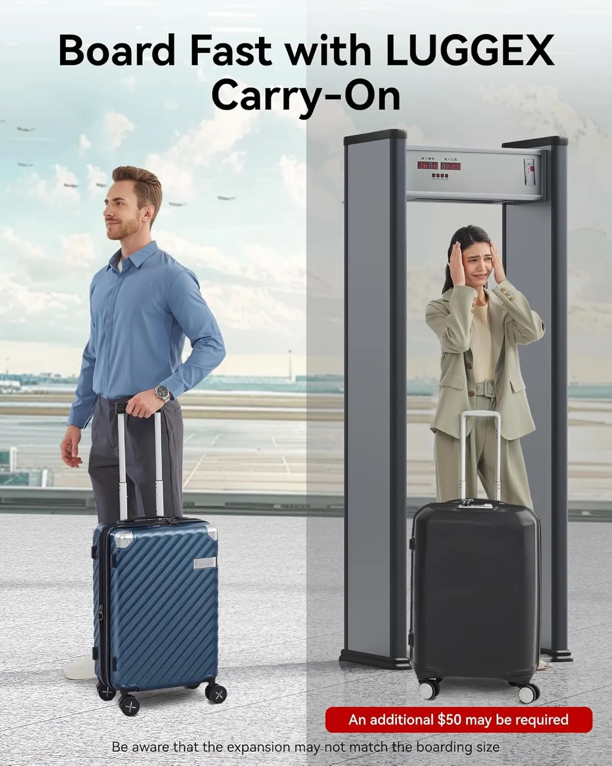 LUGGEX Luggage with Spinner Wheels, Polycarbonate Expandable Hard Shell Suitcase, Carry On 20 Inch, Blue