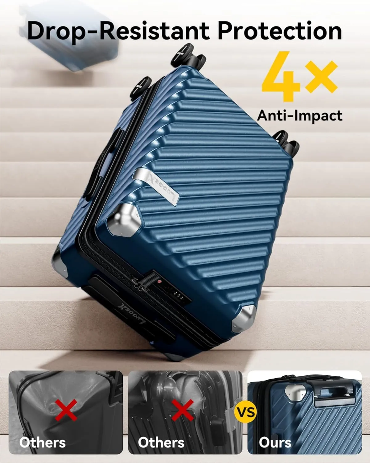 LUGGEX Luggage with Spinner Wheels, Polycarbonate Expandable Hard Shell Suitcase, Carry On 20 Inch, Blue