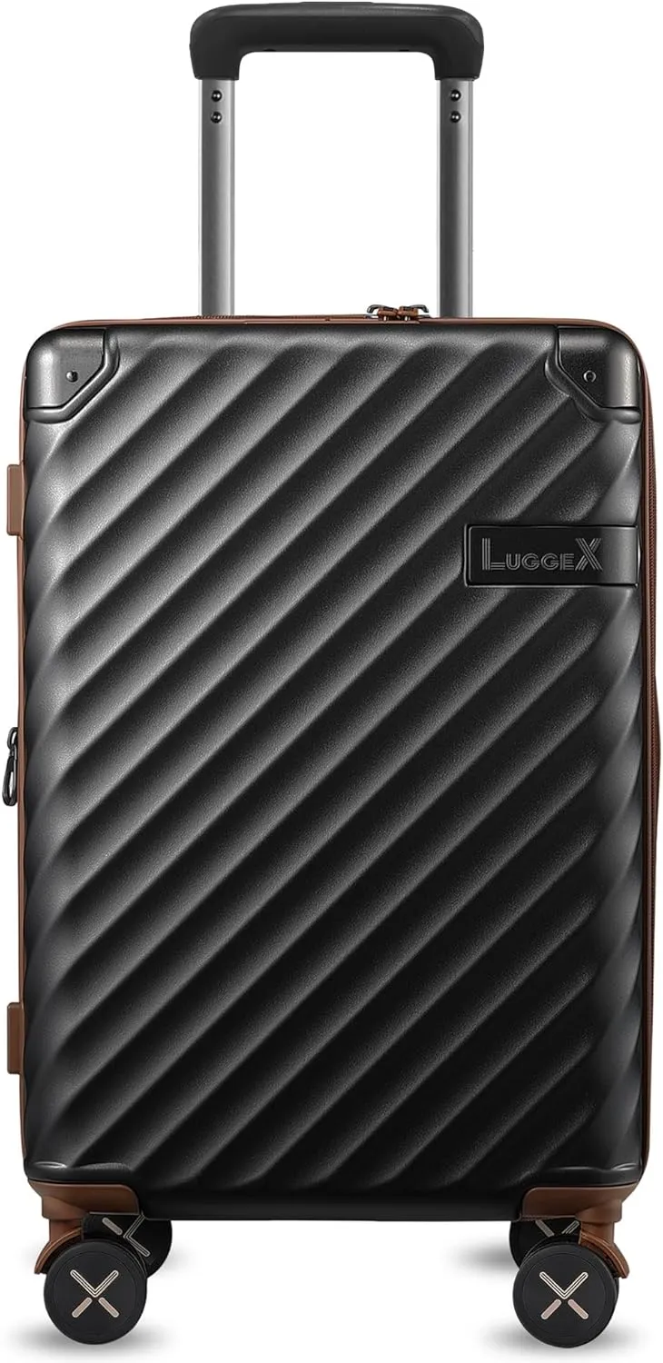 LUGGEX Luggage with Spinner Wheels, Polycarbonate Expandable Hard Shell Suitcase, Carry On 20 Inch, Brown Black