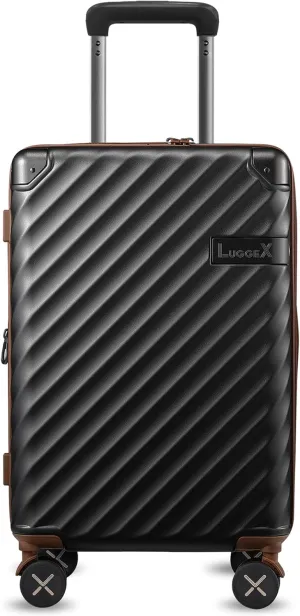LUGGEX Luggage with Spinner Wheels, Polycarbonate Expandable Hard Shell Suitcase, Carry On 20 Inch, Brown Black