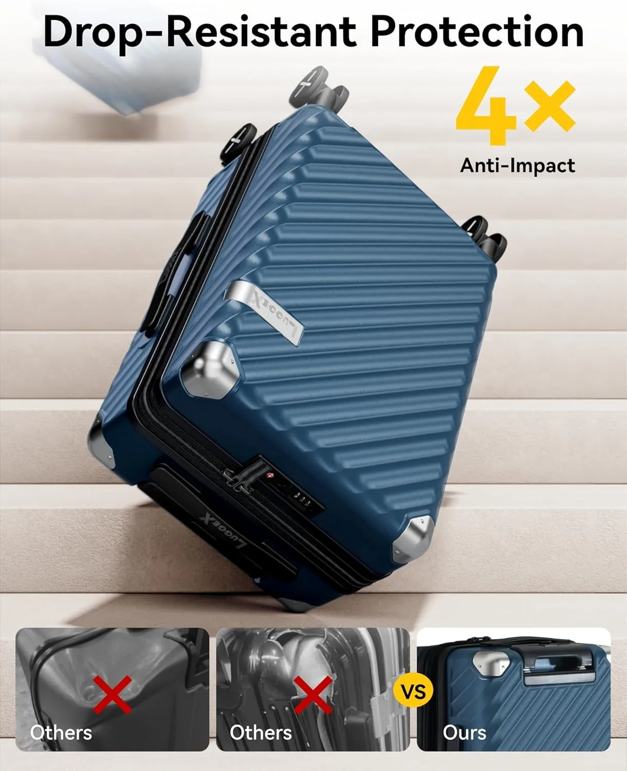 LUGGEX Luggage with Spinner Wheels, Polycarbonate Expandable Hard Shell Suitcase, Carry On 20 Inch, Brown Black
