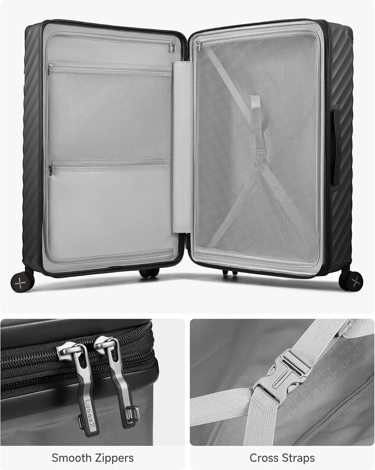 LUGGEX Luggage with Spinner Wheels, Polycarbonate Expandable Hard Shell Suitcase, Checked Large 27 Inch, Navy