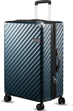LUGGEX Luggage with Spinner Wheels, Polycarbonate Expandable Hard Shell Suitcase, Checked Large 27 Inch, Navy