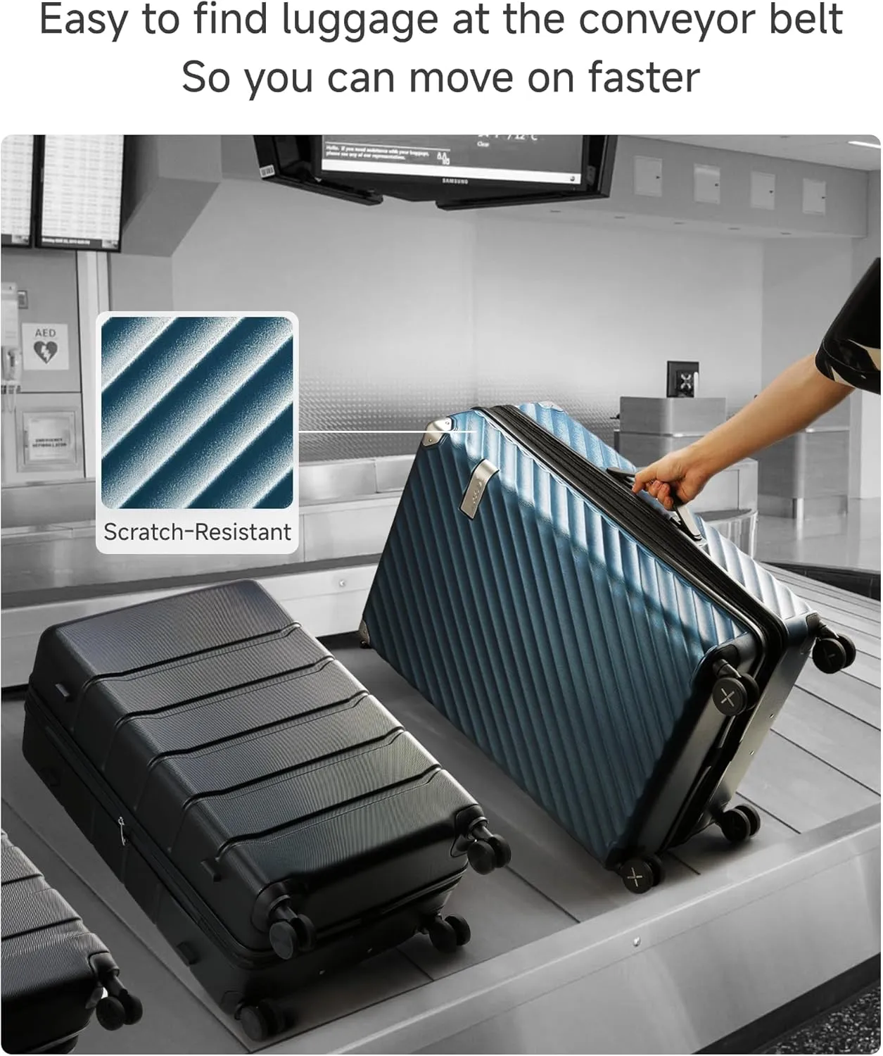 LUGGEX Luggage with Spinner Wheels, Polycarbonate Expandable Hard Shell Suitcase, Checked Large 27 Inch, Navy