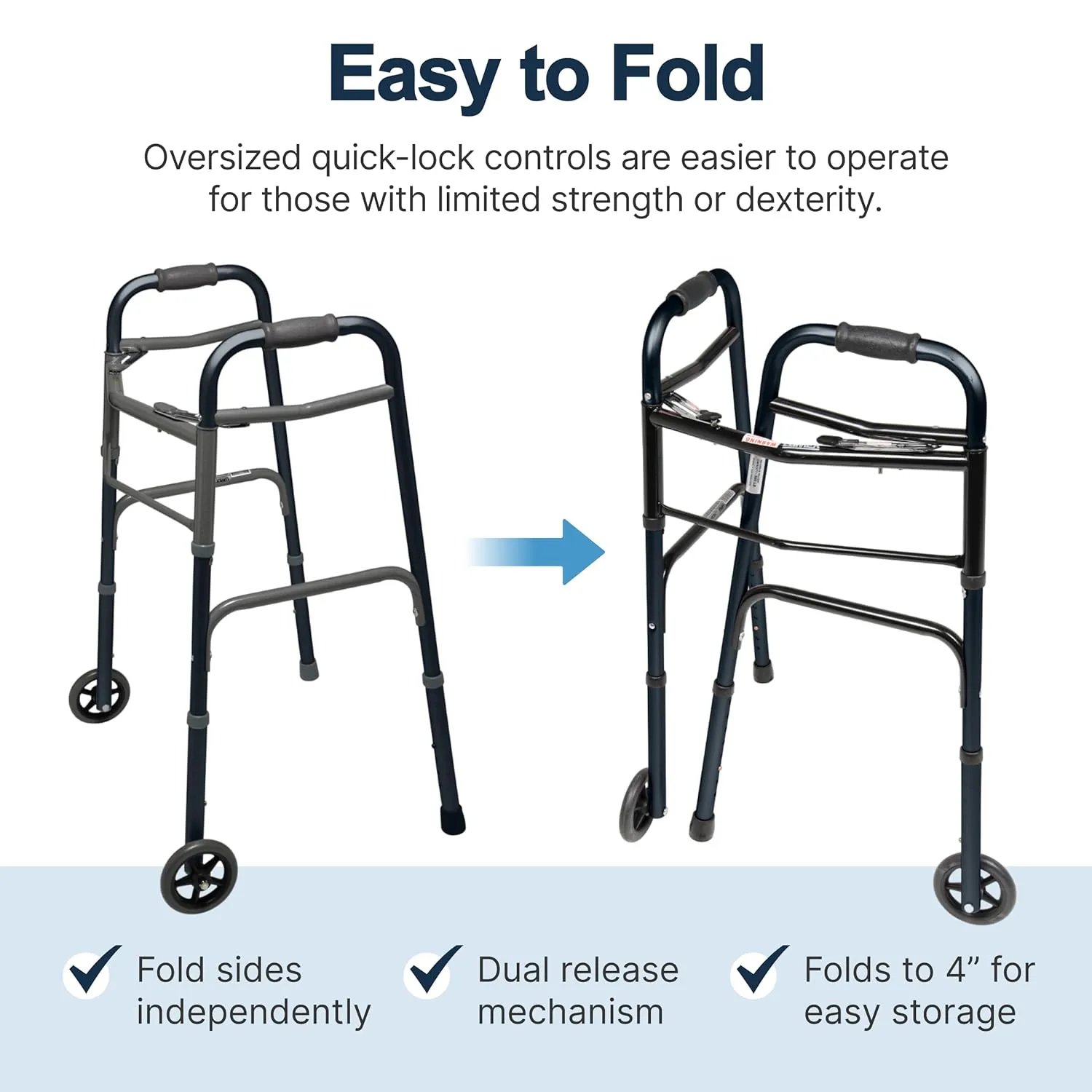 Lumex ColorSelect Walkers for Seniors, Rolling & Folding Adult Walker with Wheels, Black