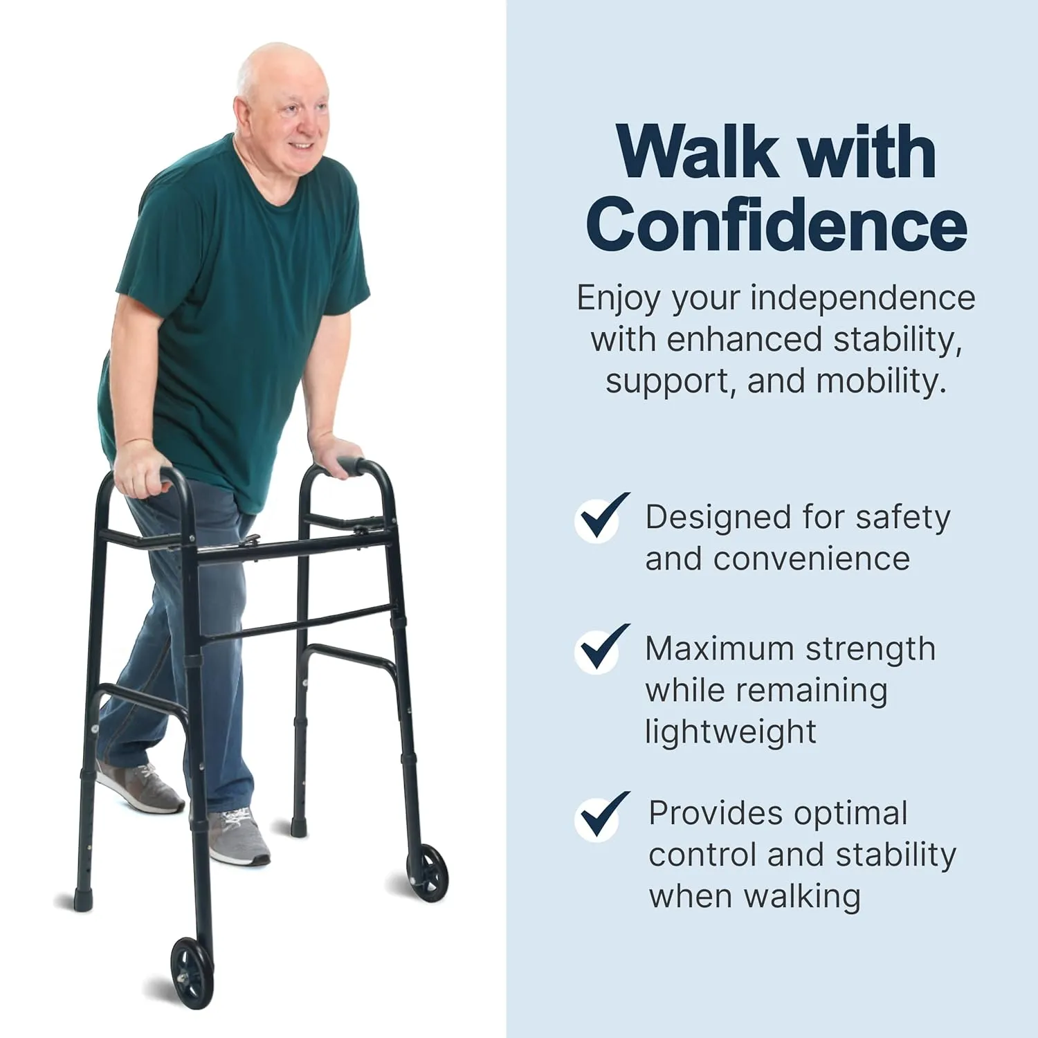 Lumex ColorSelect Walkers for Seniors, Rolling & Folding Adult Walker with Wheels, Black