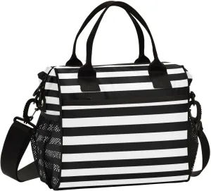 Lunch Bag Black and White Striped Insulated Lunch Box Reusable Lunch Tote Bag with Adjustable Shoulder Strap for Men Women M