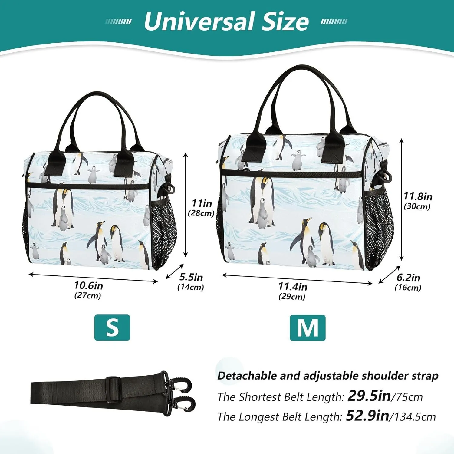 Lunch Bag Emperor Penguins Insulated Lunch Box Reusable Lunch Tote Bag with Adjustable Shoulder Strap for Men Women M