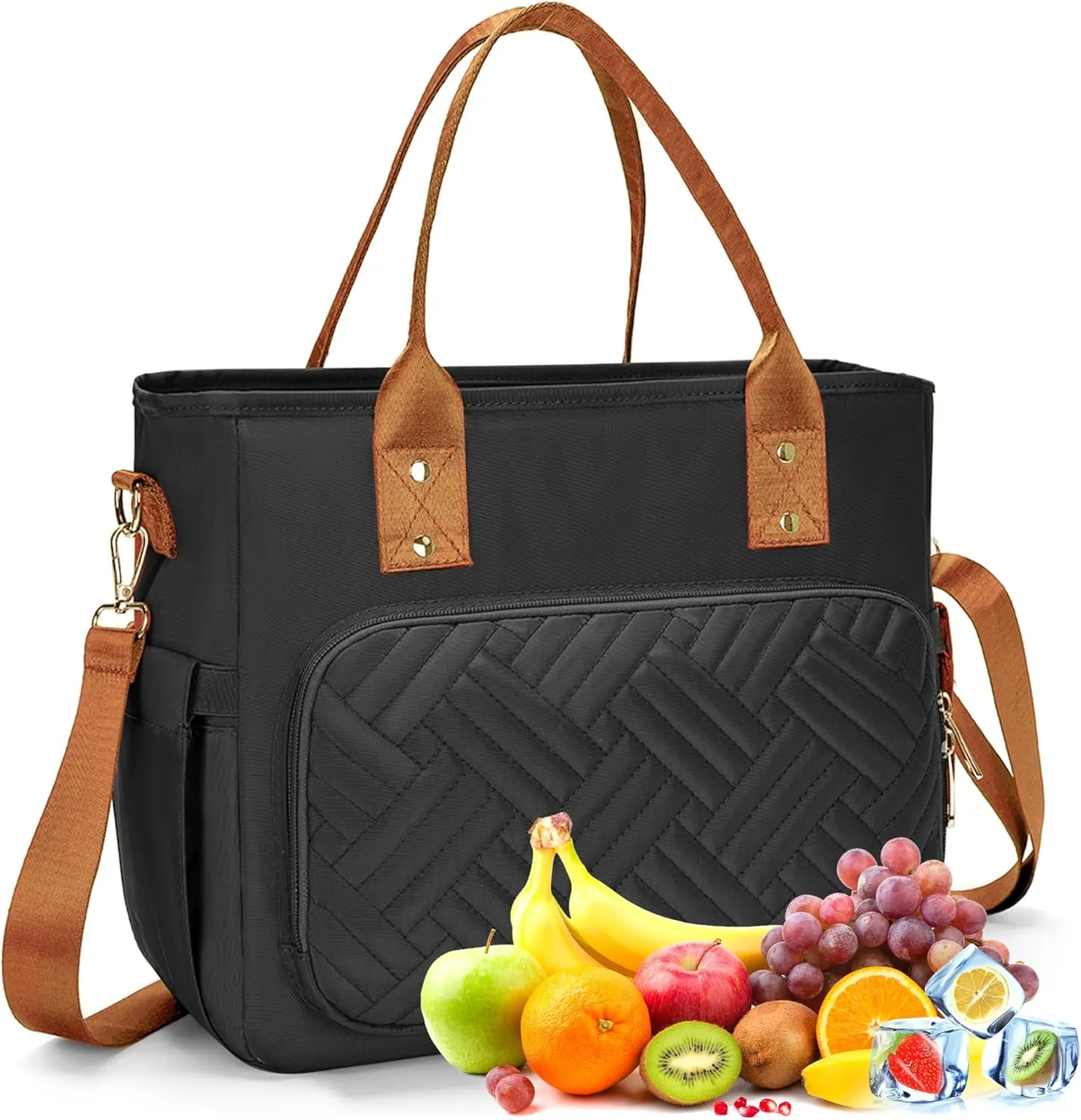 Lunch Bag for Man, Leakproof Insulated Lunch Bag, Durable Nylon Lunch Box for Woman with Shoulder Strap, Adult Reusable Lunch Cooler Tote Bags for Work Picnic Camping Beach Black