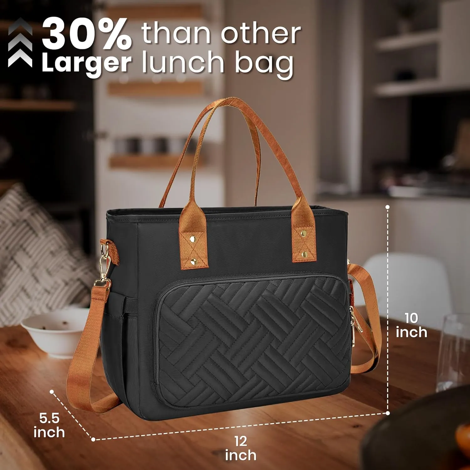 Lunch Bag for Man, Leakproof Insulated Lunch Bag, Durable Nylon Lunch Box for Woman with Shoulder Strap, Adult Reusable Lunch Cooler Tote Bags for Work Picnic Camping Beach Black