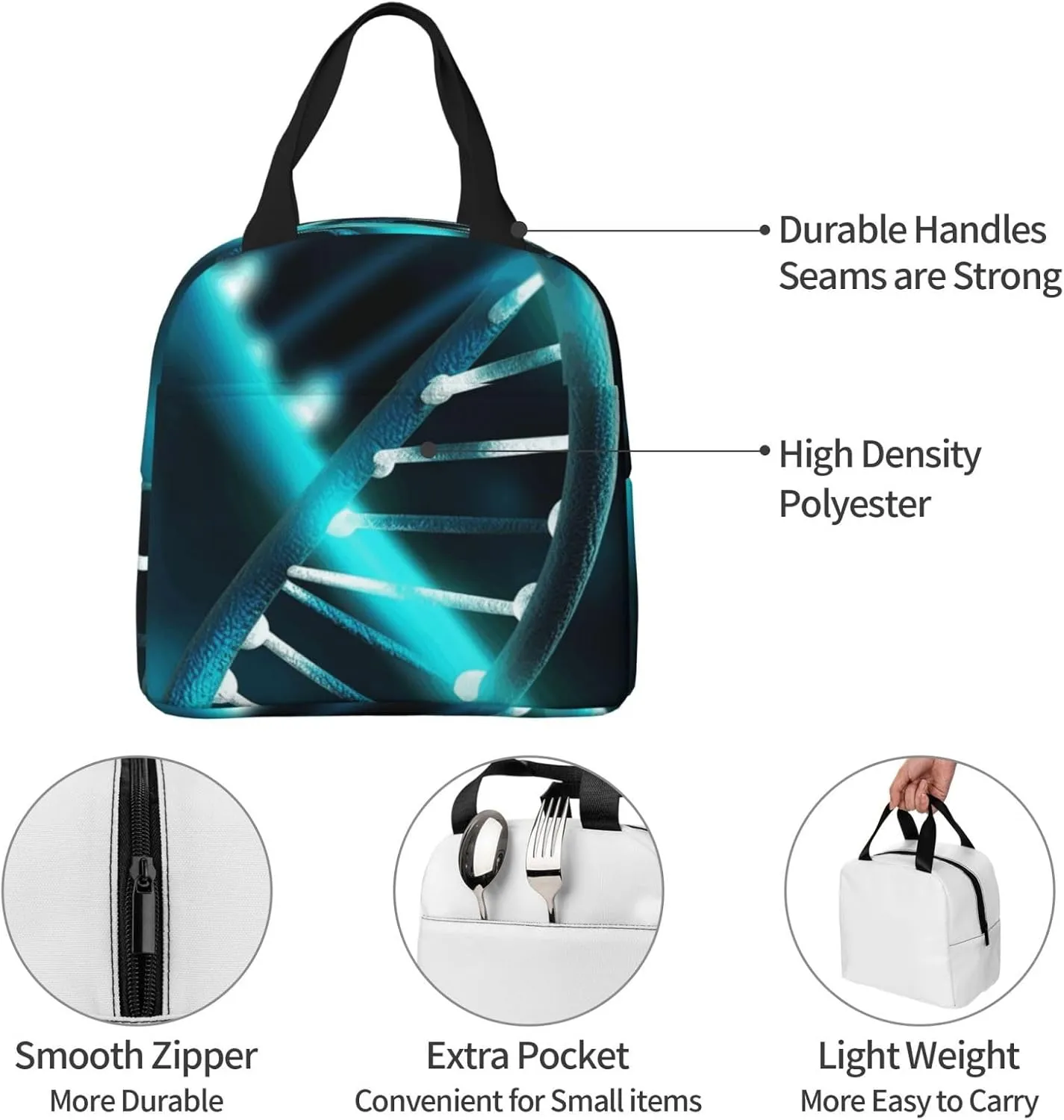 Lunch Bag for Men Women Reusable Insulated Lunchbox Science Gene Strand Lunch Tote Bag for Work Picnic
