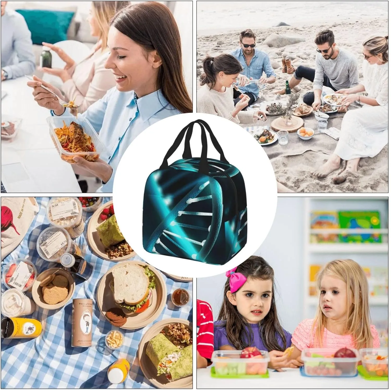Lunch Bag for Men Women Reusable Insulated Lunchbox Science Gene Strand Lunch Tote Bag for Work Picnic