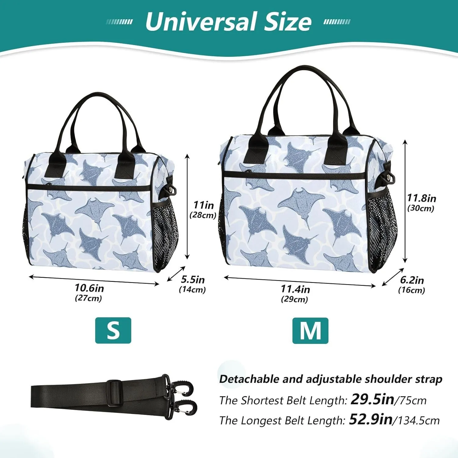 Lunch Bag for Men Women Stingray Fishes Insulated Lunch Box Reusable Lunch Tote Bag for Work Picnic School M