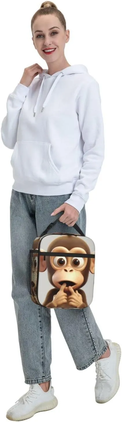 Lunch Bag Insulated Lunch Box for Women Men Cooler Bag Reusable Lunch Bag The silent monkey Lunch Tote Bag for Work