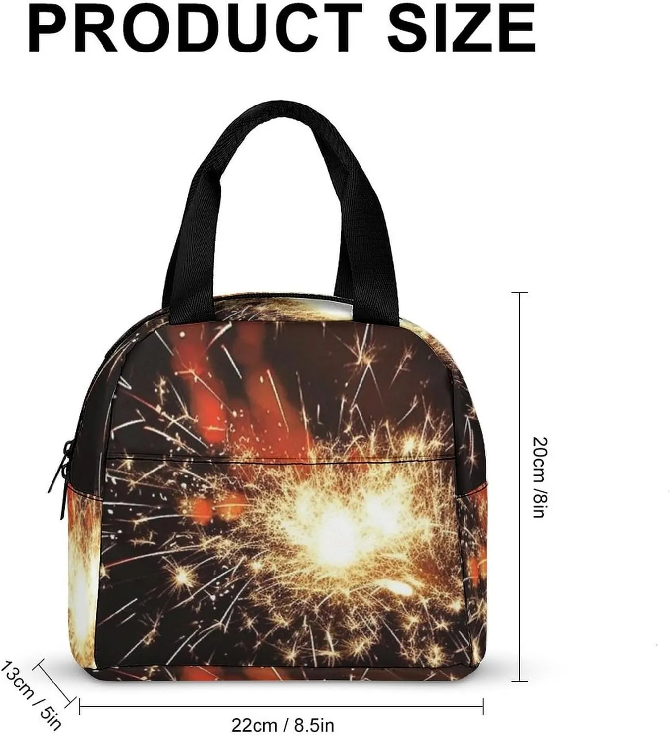 Lunch Bag Reusable Insulated Lunch Box for Women Men Leakproof Cooler Bag Explosion Firework Portable Lunchbox Adults Small Lunch Tote Bag for Office Work Picnic Travel, 22*20*13cm