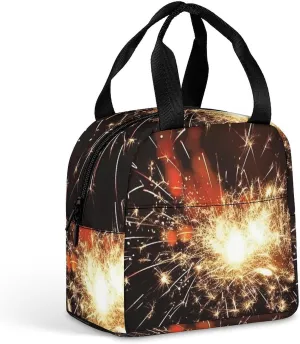 Lunch Bag Reusable Insulated Lunch Box for Women Men Leakproof Cooler Bag Explosion Firework Portable Lunchbox Adults Small Lunch Tote Bag for Office Work Picnic Travel, 22*20*13cm