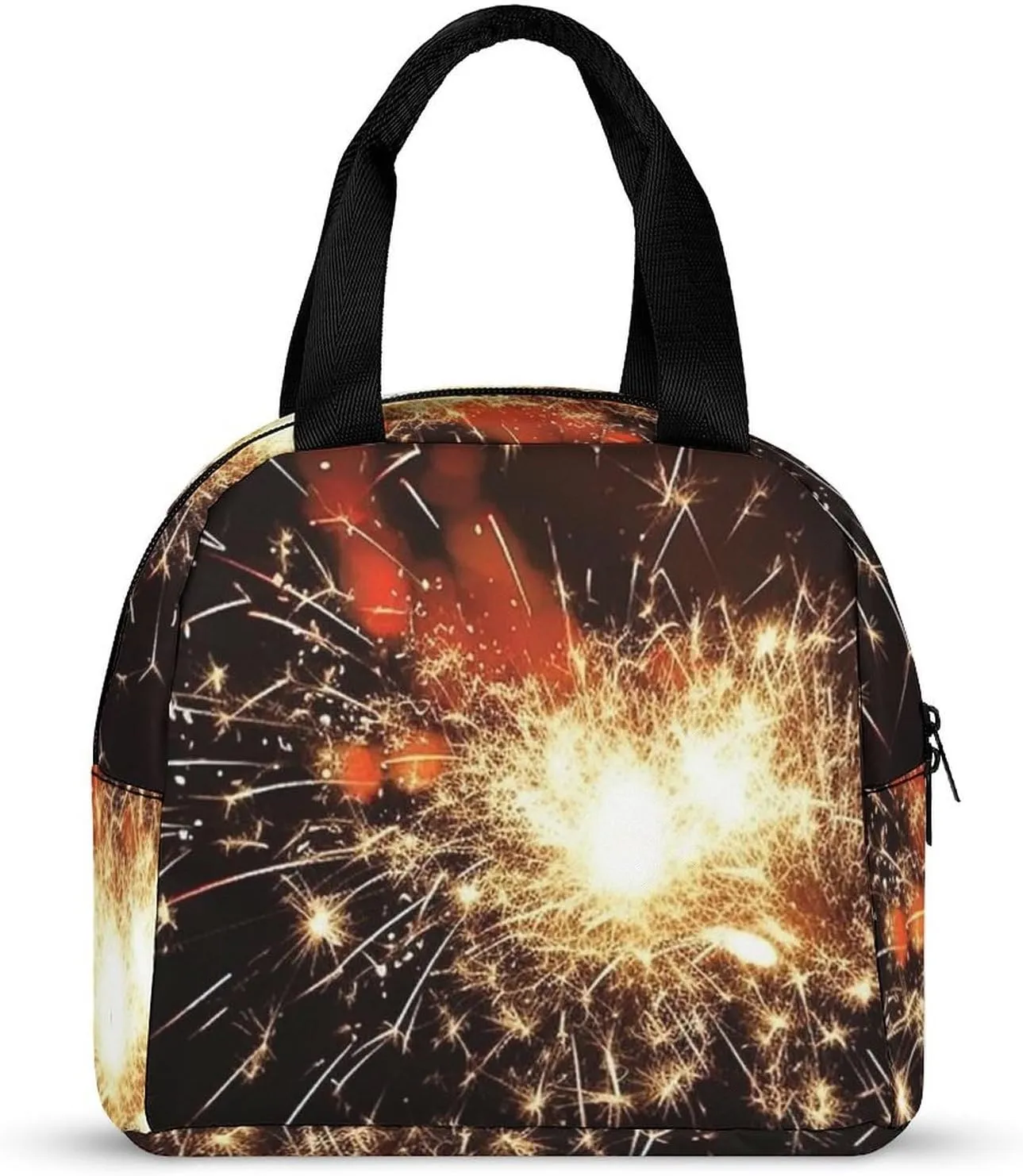 Lunch Bag Reusable Insulated Lunch Box for Women Men Leakproof Cooler Bag Explosion Firework Portable Lunchbox Adults Small Lunch Tote Bag for Office Work Picnic Travel, 22*20*13cm