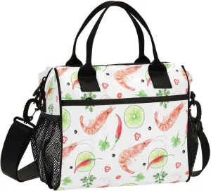 Lunch Bag Seafood Shrimp with Herbs Insulated Lunch Box Reusable Lunch Tote Bag with Adjustable Shoulder Strap for Men Women M