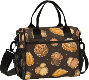 Lunch Bag with Shoulder Strap for Women Men Baked Goods Sweet Bake Insulated Lunch Box Travel Tote Bags Meal Prep Organizer for School Office Picnic M