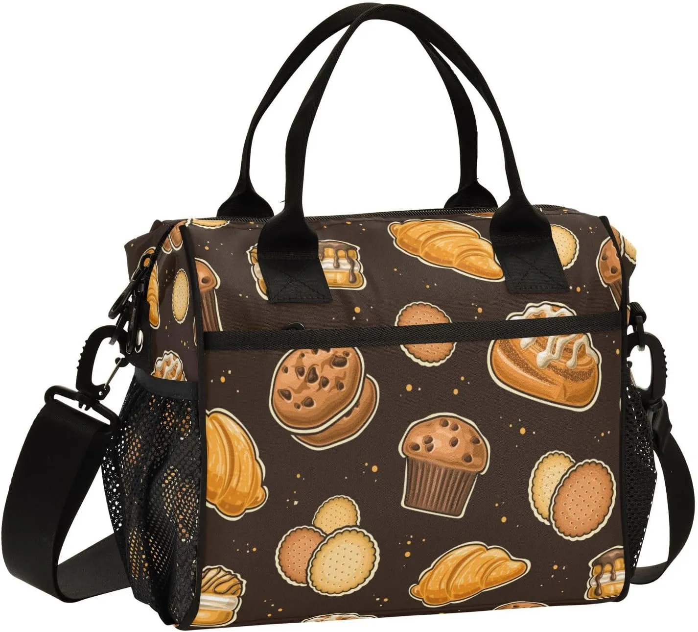 Lunch Bag with Shoulder Strap for Women Men Baked Goods Sweet Bake Insulated Lunch Box Travel Tote Bags Meal Prep Organizer for School Office Picnic M