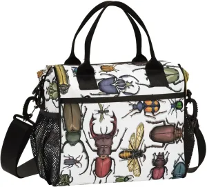 Lunch Bag with Shoulder Strap for Women Men Bright Beetles Insulated Lunch Box Travel Tote Bags Meal Prep Organizer for School Office Picnic M