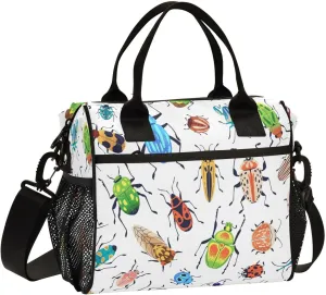 Lunch Bag with Shoulder Strap for Women Men Colorful Beetles Bugs Cute Insulated Lunch Box Travel Tote Bags Meal Prep Organizer for School Office Picnic M