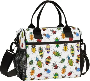Lunch Bag with Shoulder Strap for Women Men Colorful Bugs Beetles Insulated Lunch Box Travel Tote Bags Meal Prep Organizer for School Office Picnic M