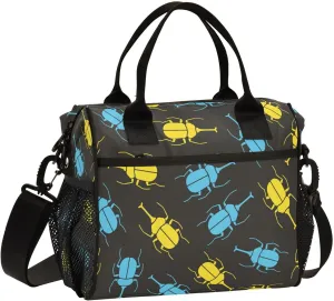 Lunch Bag with Shoulder Strap for Women Men Yellow Blue Rhinoceros Beetles Insulated Lunch Box Travel Tote Bags Meal Prep Organizer for School Office Picnic M