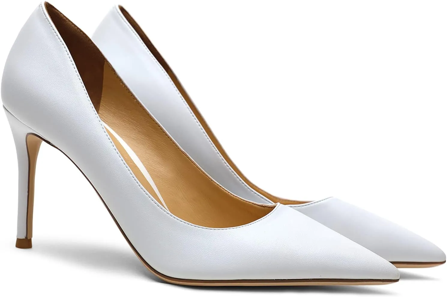 Lutalica W Women's Classic Pointed Toe Slip On 3.5 Inches Basic Medium High Heel Pumps Shoes for Work Party Wedding