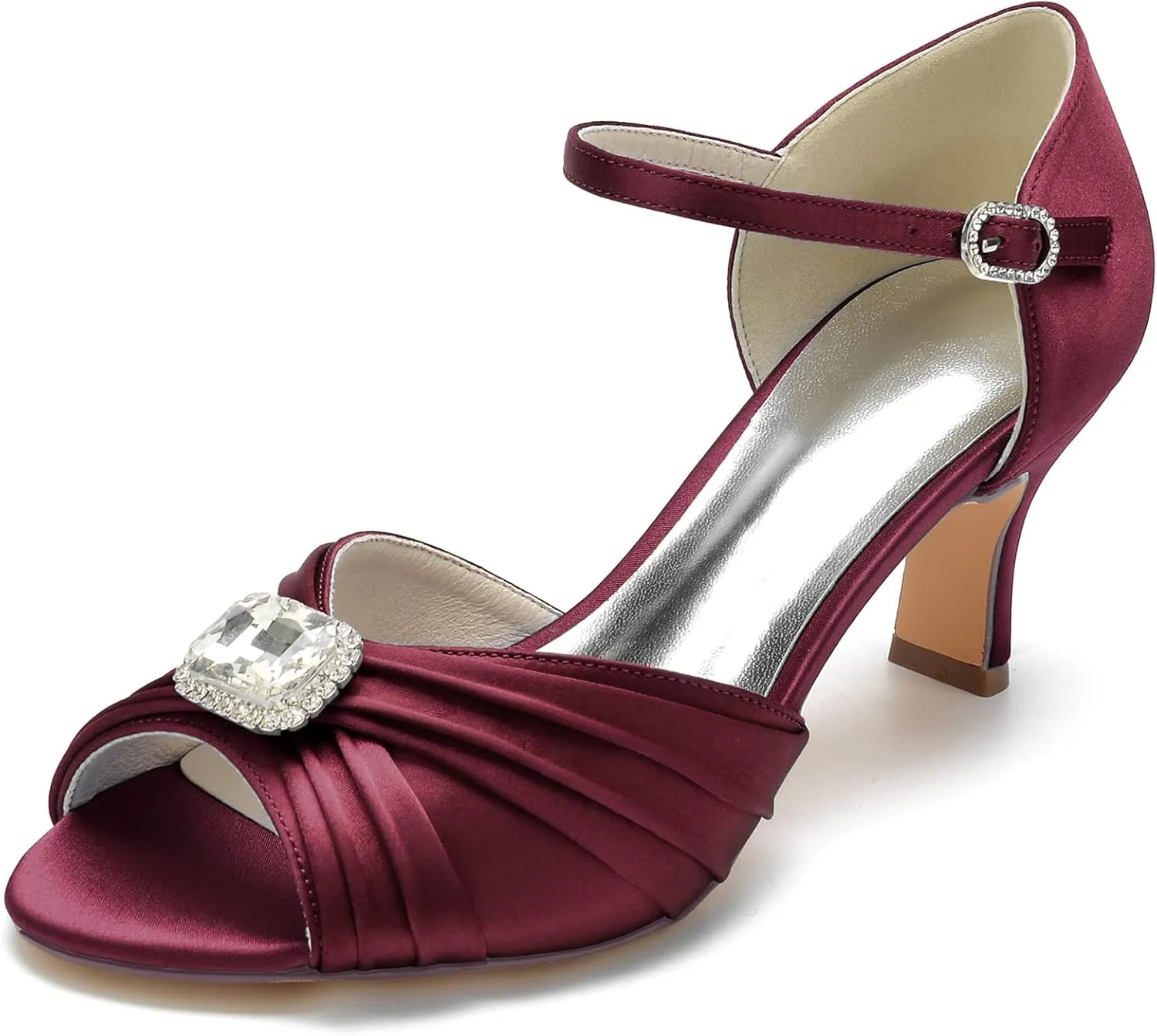Luxurious Crystal-Adorned Silk-Effect Heels: Sparkling Open-Toe Design, 2.5" Stabilizing Block Heel Breathable Support for Bridal Elegance to Cocktail Glamour