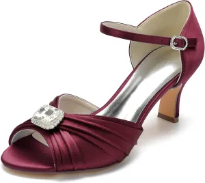 Luxurious Crystal-Adorned Silk-Effect Heels: Sparkling Open-Toe Design, 2.5" Stabilizing Block Heel Breathable Support for Bridal Elegance to Cocktail Glamour