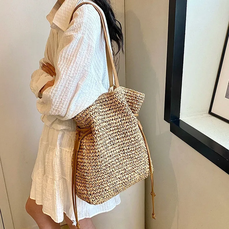 Luxury Straw Large Capacity Tote Bag Summer Beach Women Shoulder Bags Handmade Woven bag Top-Handle Raffia Boho Woven Women bags