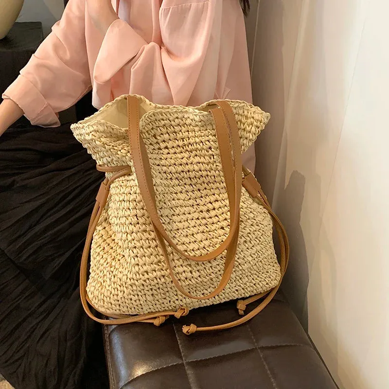 Luxury Straw Large Capacity Tote Bag Summer Beach Women Shoulder Bags Handmade Woven bag Top-Handle Raffia Boho Woven Women bags