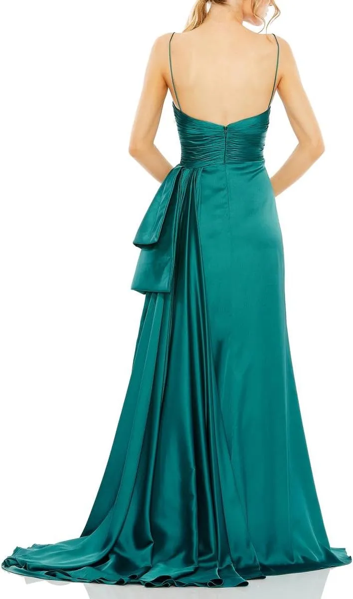 Mac Duggal Womens Satin Ruched Evening Dress