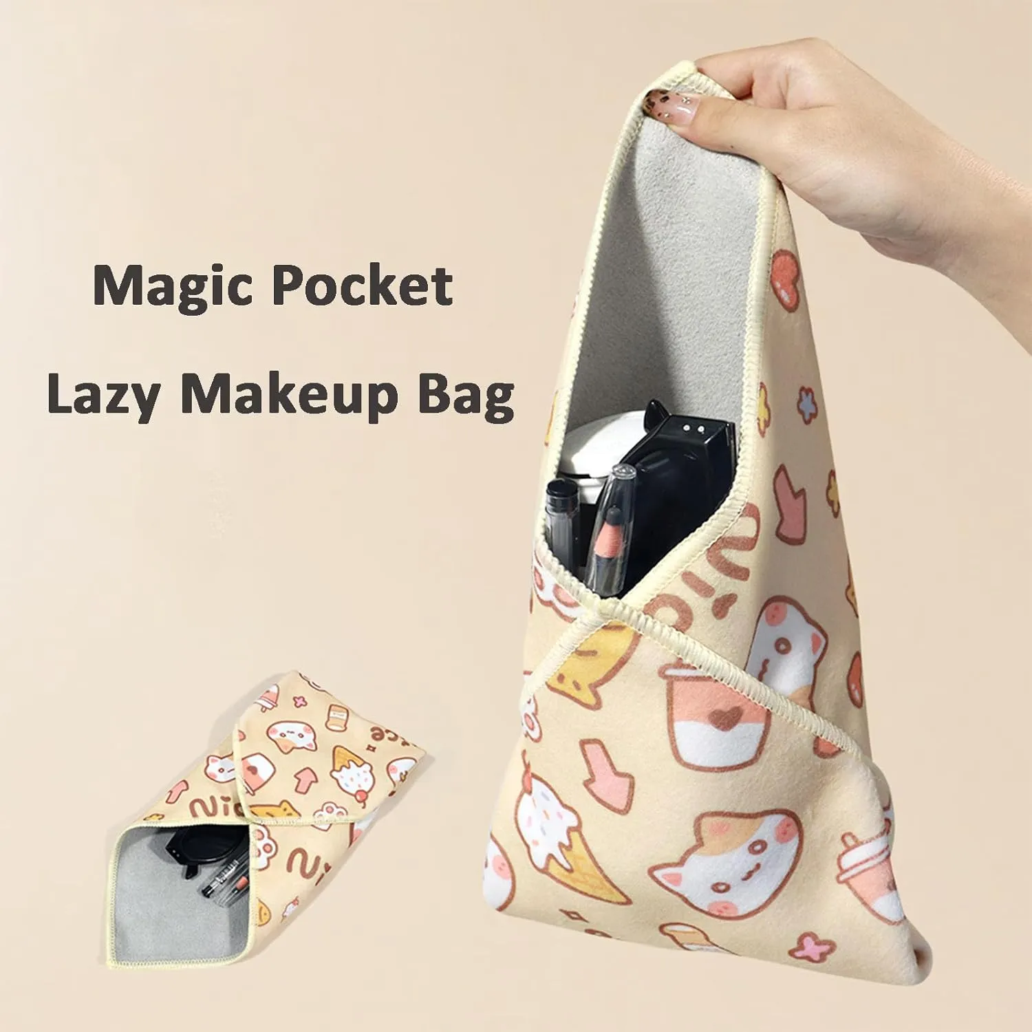 Magic Pocket Lazy Makeup Bag, Self-Adhesive Magic Cloth Makeup Bag, Portable Cosmetic Wrapping Cloth Organizer, Open Lay Flat Organizer, Camera Lens Protective Wrap (Blue)