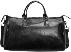 MAICOSY Casual Chic Style with Shoulder Strap Oversized PU Leather Travel Duffel Bag (Black)