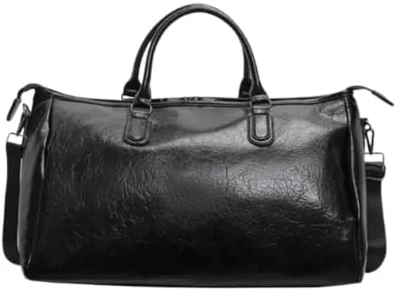 MAICOSY Casual Chic Style with Shoulder Strap Oversized PU Leather Travel Duffel Bag (Black)