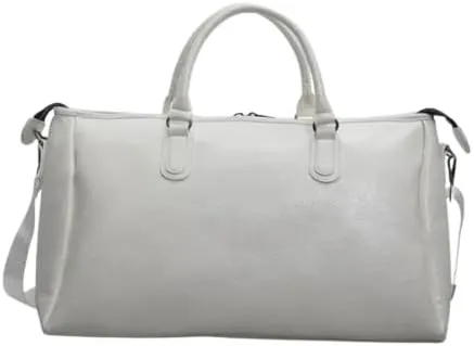 MAICOSY Casual Chic Style with Shoulder Strap Oversized PU Leather Travel Duffel Bag (Ivory)