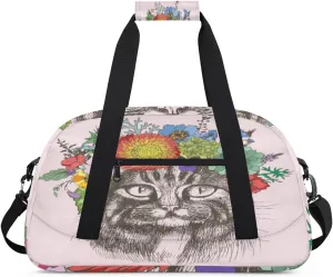 Maine Cat Animal Flower Kids Duffle Bag for Kids Boys Girls Overnight Travel Bag Kids Duffel Bags Ballet Weekender Bag for School Gym Sport Sleepover Bag