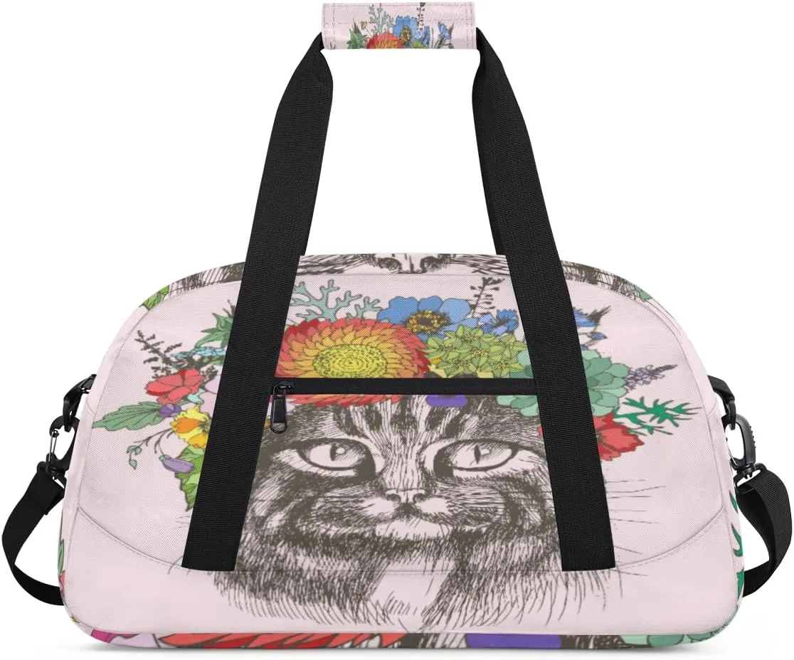 Maine Cat Animal Flower Kids Duffle Bag for Kids Boys Girls Overnight Travel Bag Kids Duffel Bags Ballet Weekender Bag for School Gym Sport Sleepover Bag