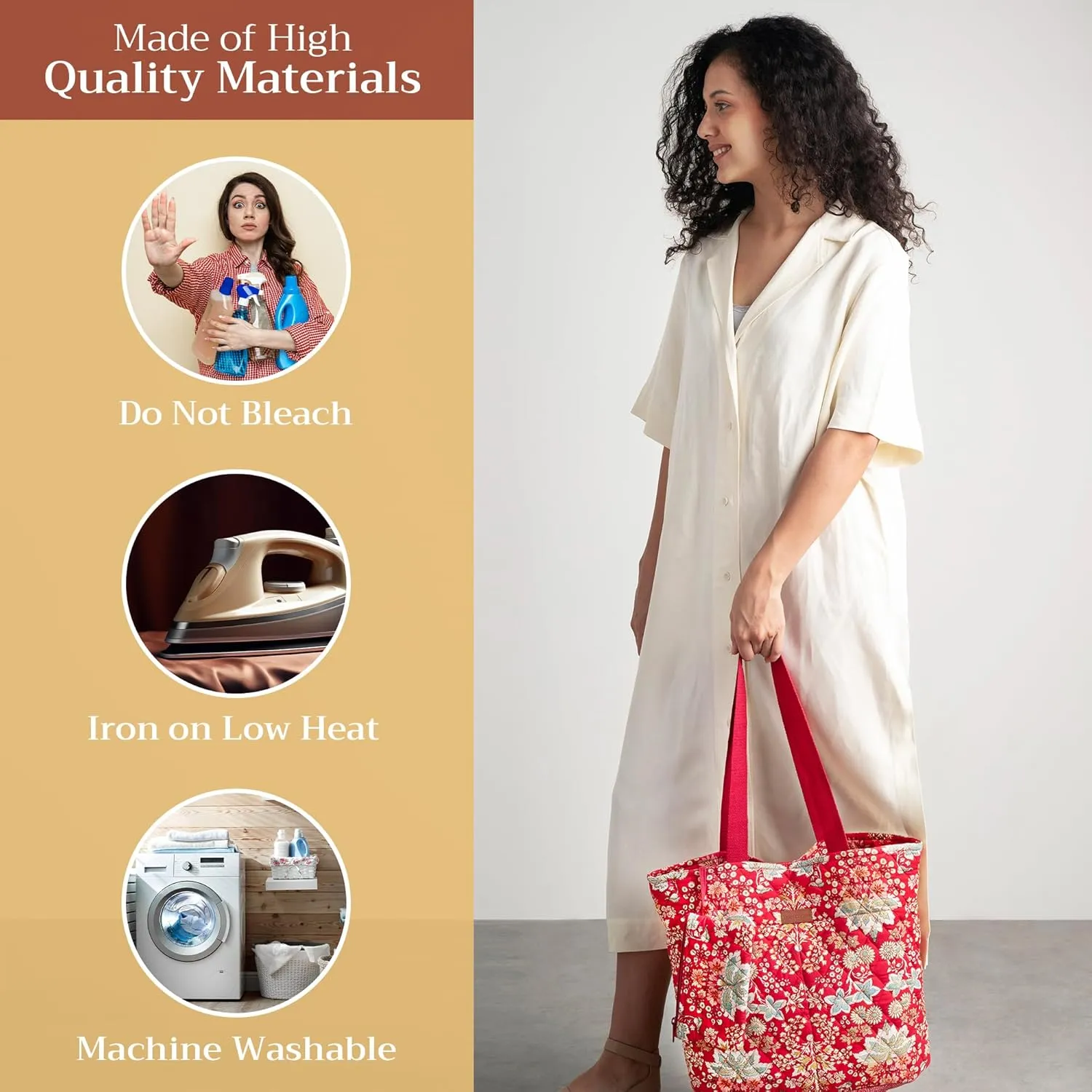 Maison d' Hermine Shopping Bag Cotton Quilted Tote Bag with Zipper Pockets & Small Pouch Grocery Bag for Work Travel Lunch