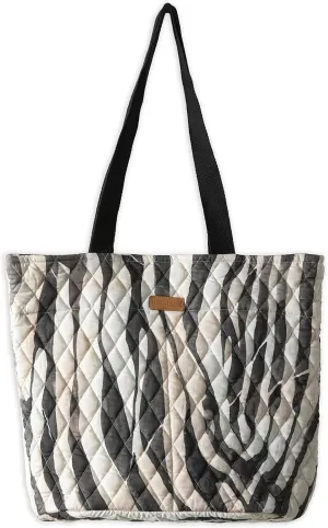 Maison d' Hermine Shopping Bag Cotton Quilted Tote Bag with Zipper Pockets & Small Pouch Grocery Bag for Work Travel Lunch