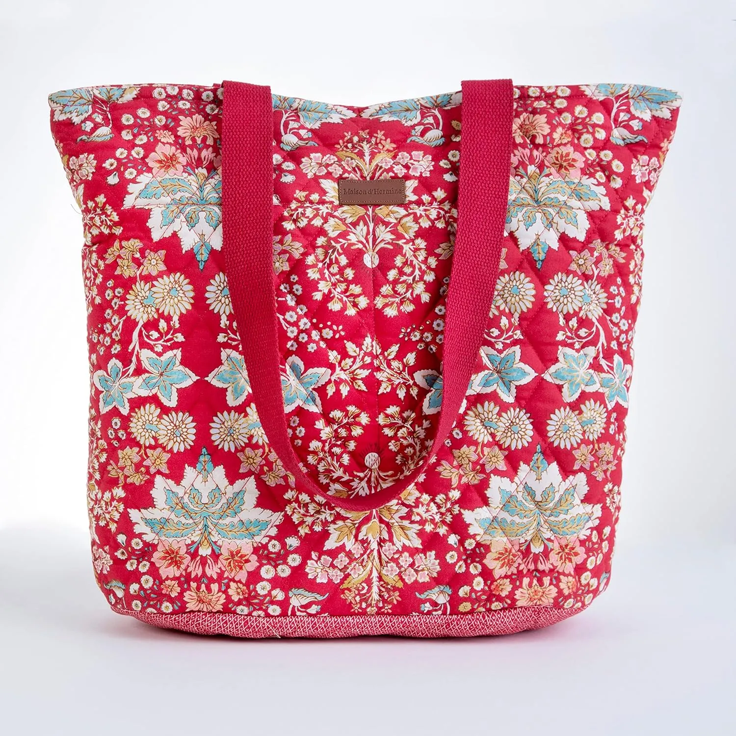 Maison d' Hermine Shopping Bag Cotton Quilted Tote Bag with Zipper Pockets & Small Pouch Grocery Bag for Work Travel Lunch