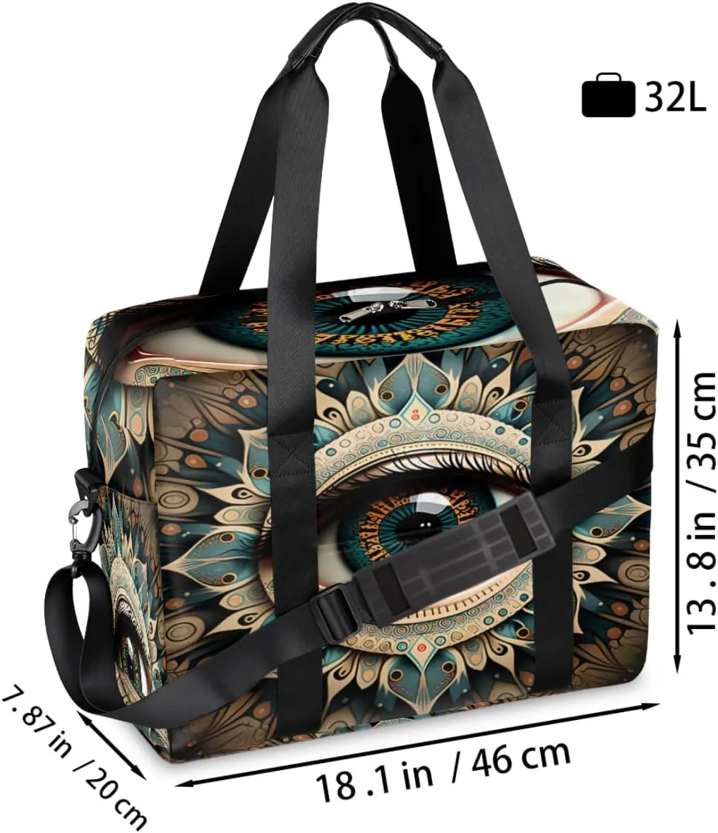 Mandala Realistic Eye Womens Travel Bags, Weekender Carry on for Women, Sports Gym Bag, Workout Duffel bag, Overnight Shoulder Bag