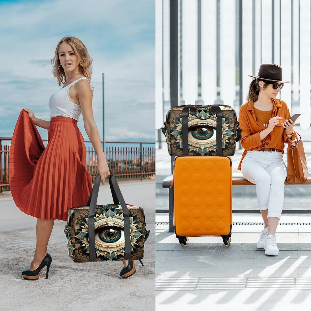 Mandala Realistic Eye Womens Travel Bags, Weekender Carry on for Women, Sports Gym Bag, Workout Duffel bag, Overnight Shoulder Bag