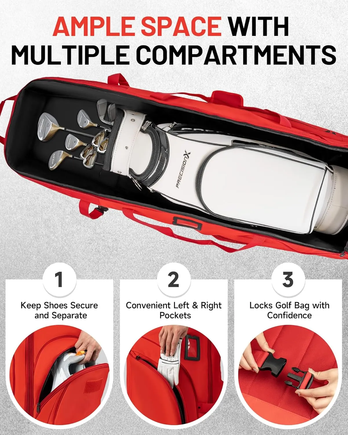 MANUEKLEAR Golf Bag Travel Case for Airlines with Travel Wheels, Golf Travel Bags for Airlines with Padded Top, 1680D Nylon Foldable Golf Travel Covers with 3 Large Pocket for Golfer